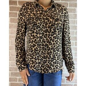 White House Black Market Top Womens Size 14 Silk Boho Animal Print Shirt